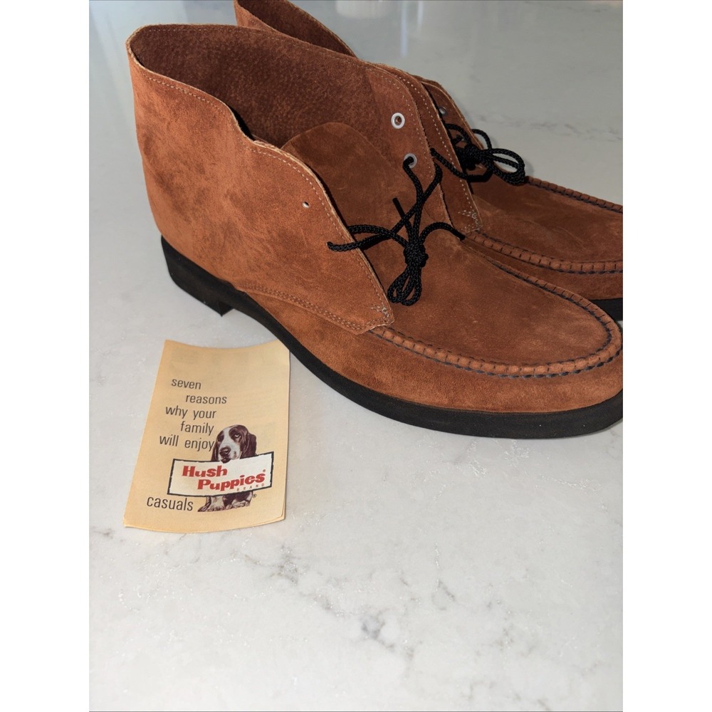 Vtg Hush Puppies Brushed Pigskin Brown Orange Boots Mens 9.5 M USA Steel Shank
